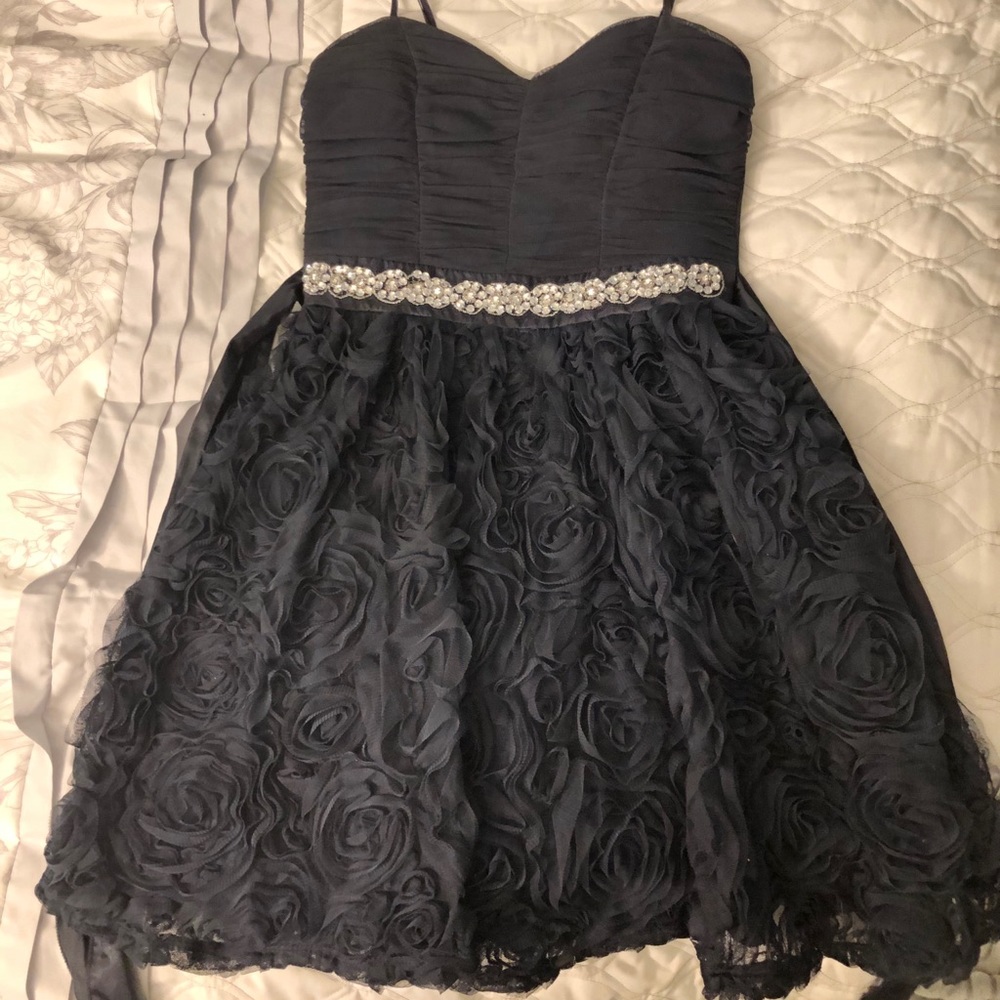 Navy blue Rose patterned Homecoming Dress
